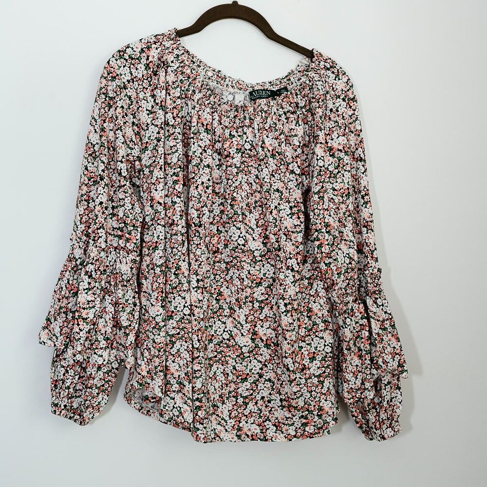 Lauren Ralph Lauren Blouse Floral Large long Bell sleeves Office Casual